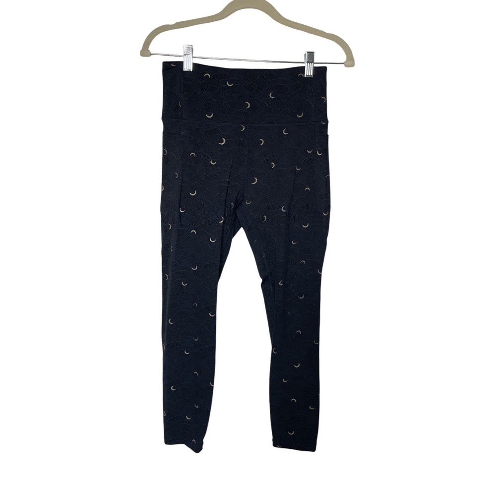 Zyia Active Navy Gold Crescent Moon Wave Leggings High Rise Pockets Size 6-8